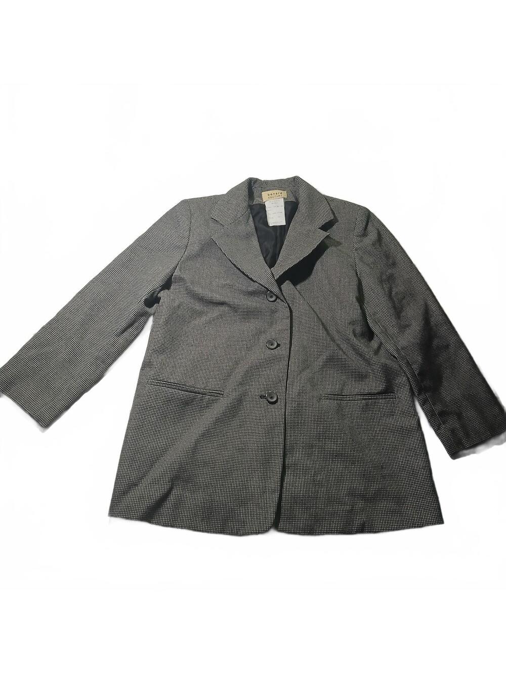 Vintage Bernard Couture Wool Women Gray Houndstooth Blazer Jacket Size 10 Career